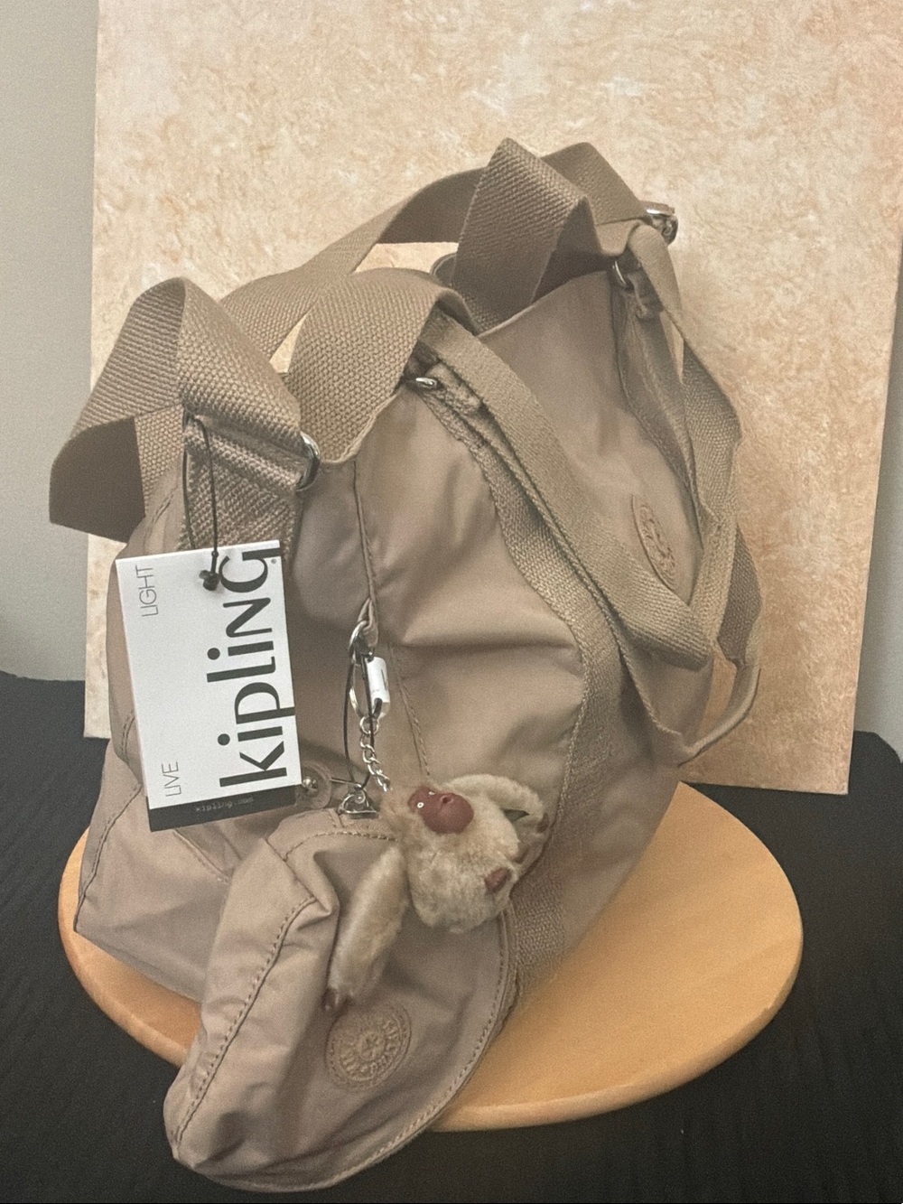 Kipling Taupe Canvas Tote with Coin Pouch and Charm - Picture 3 of 9